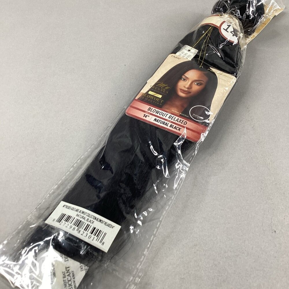 Blowout Relaxed 14” Natural Black 100% Unprocessed Human Hair Extensions - Picture 2 of 5